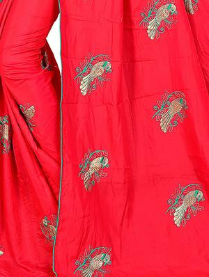 conversational red embroidered saree with blouse - 15615593 - Standard Image - 3