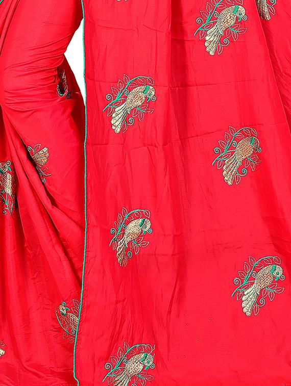 conversational red embroidered saree with blouse - 15615593 - Zoom Image - 3