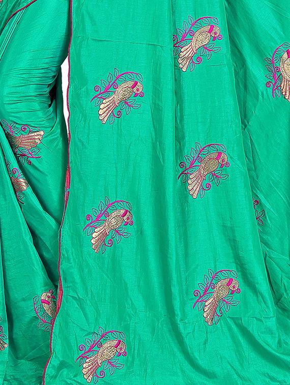 conversational turquoise embroidered saree with blouse - 15615594 - Zoom Image - 3