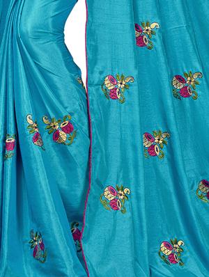 conversational blue embroidered saree with blouse - 15615595 - Standard Image - 3
