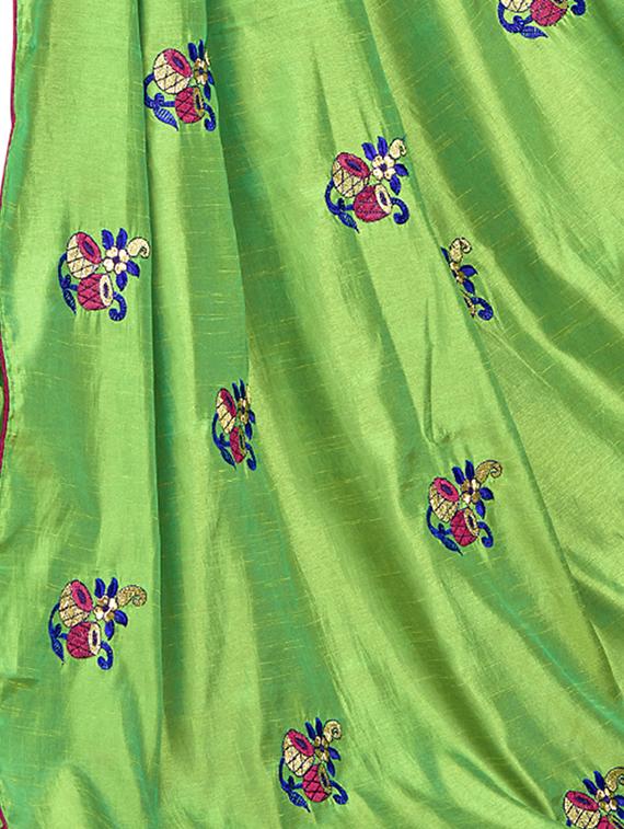 conversational green embroidered saree with blouse - 15615596 - Zoom Image - 3