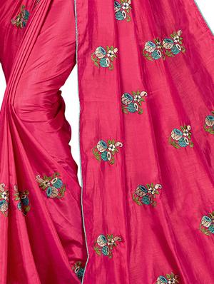 conversational pink embroidered saree with blouse - 15615599 - Standard Image - 3