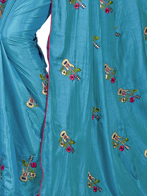 conversational blue embroidered saree with blouse - 15615601 - Zoom Image - 3