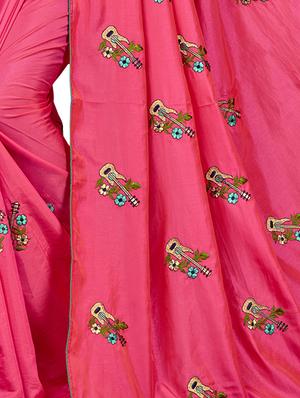 conversational pink embroidered saree with blouse - 15615604 - Standard Image - 3