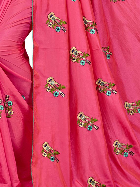 conversational pink embroidered saree with blouse - 15615604 - Zoom Image - 3