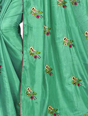 conversational turquoise embroidered saree with blouse - 15615605 - Standard Image - 3