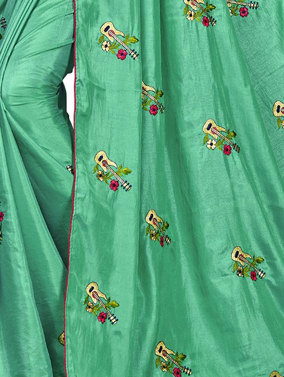 conversational turquoise embroidered saree with blouse - 15615605 - Zoom Image - 3