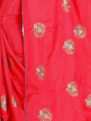 conversational red embroidered saree with blouse - 15615609 - Standard Image - 3