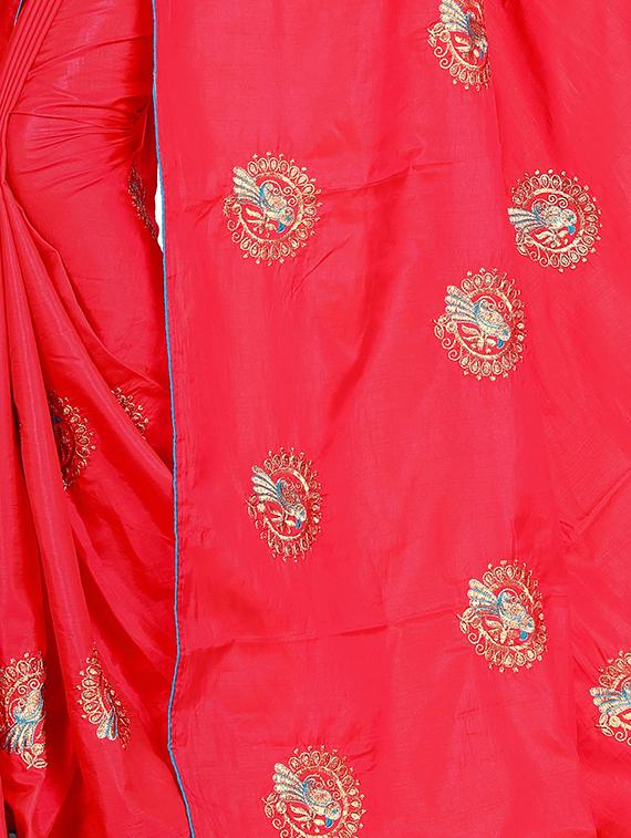 conversational red embroidered saree with blouse - 15615609 - Zoom Image - 3