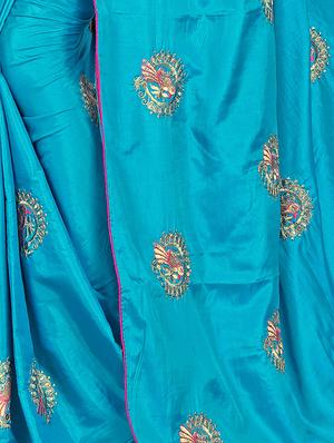 conversational blue embroidered saree with blouse - 15615610 - Standard Image - 3