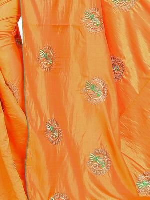conversational orange embroidered saree with blouse - 15615611 - Standard Image - 3
