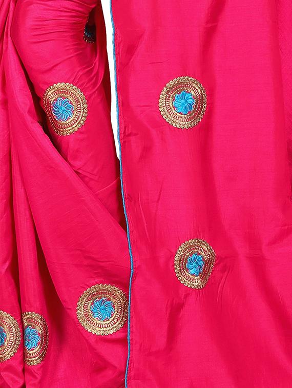 floral pink embroidered saree with blouse - 15615614 - Zoom Image - 3