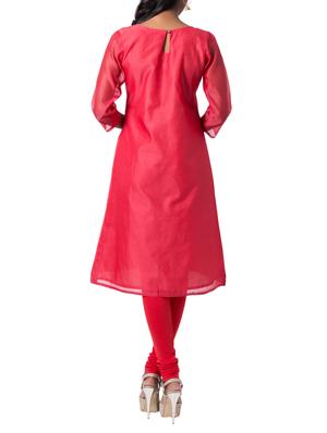 Embroidered silk a-line kurta - 15615795 - Standard Image - 3