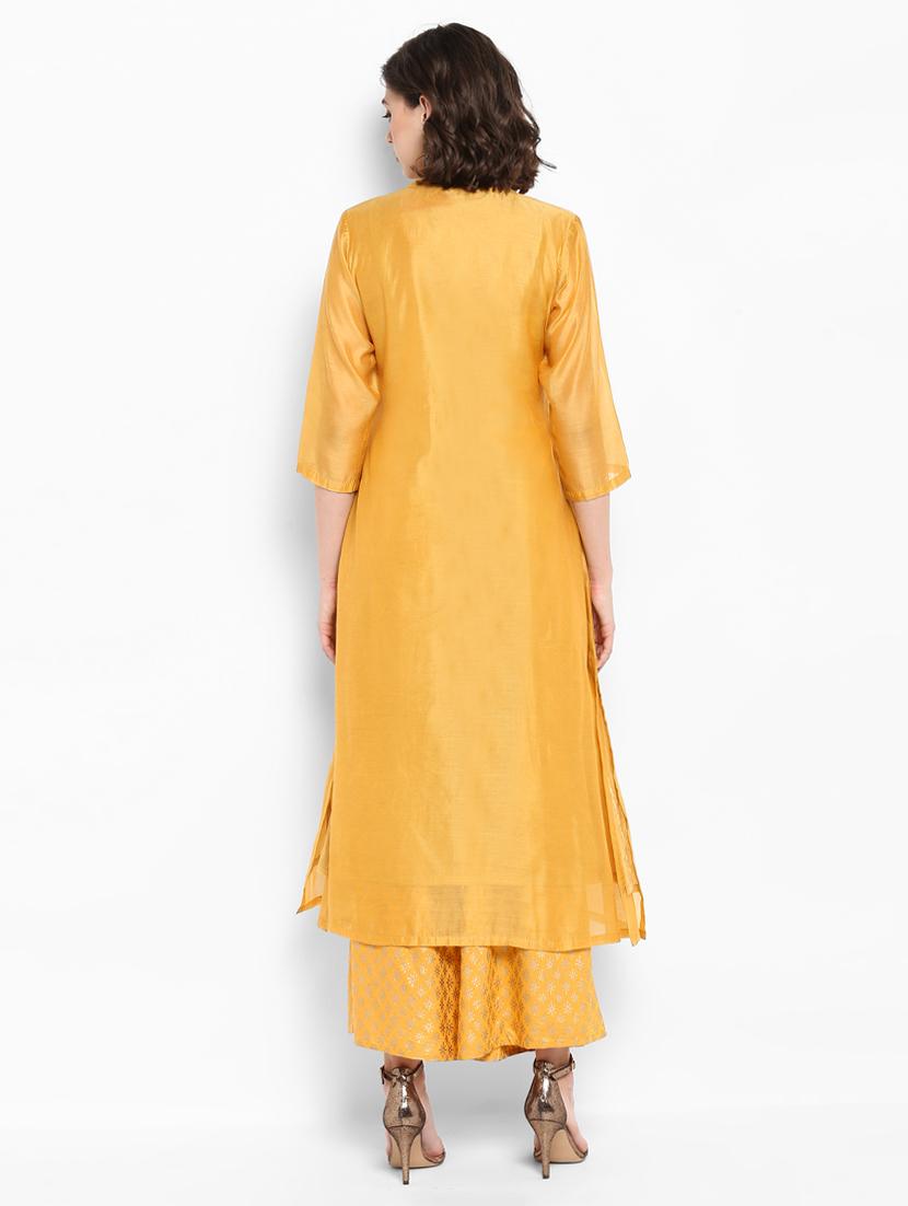 Mirror work kurta with foil printed palazzo set - 15616095 - Zoom Image - 3