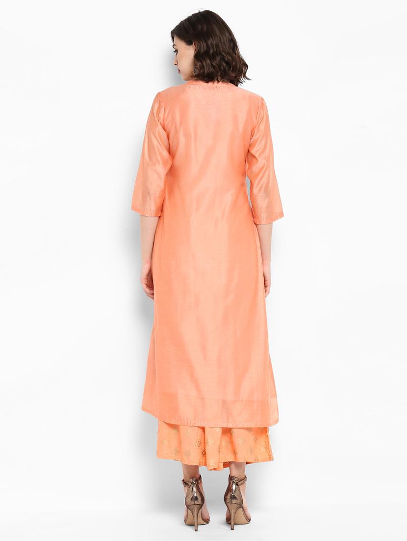 Mirror work kurta with foil printed palazzo set - 15616097 - Zoom Image - 3