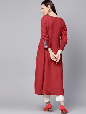 Embroidered a-line kurta - 15616114 - Standard Image - 3