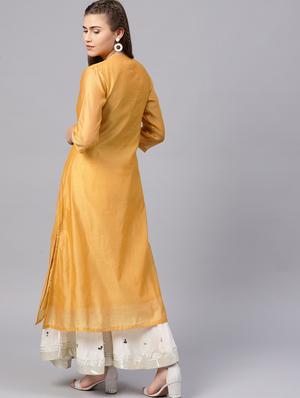 Mirror work silk a-line kurta - 15616117 - Standard Image - 3