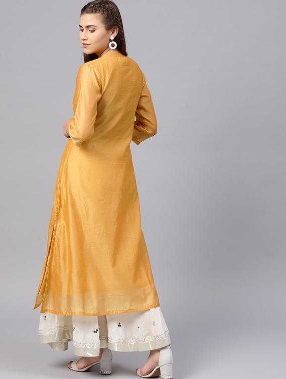 Mirror work silk a-line kurta - 15616117 - Zoom Image - 3