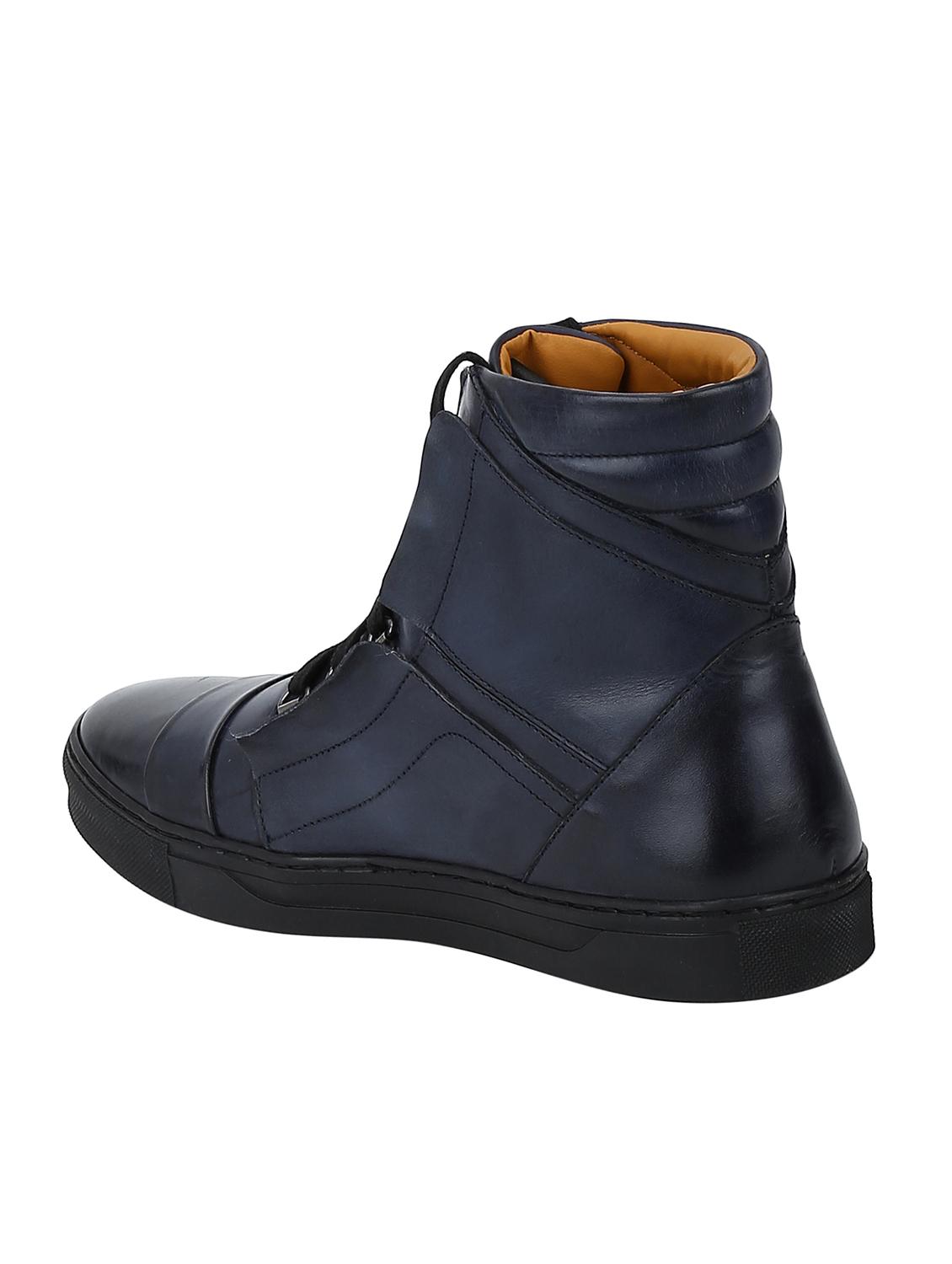 navy Leather lace up sneakers - 15616501 - Zoom Image - 3