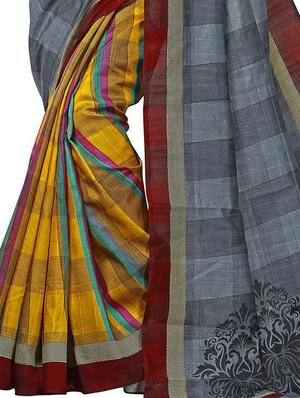 half & half checkered bhagalpuri saree with blouse - 15616575 - Standard Image - 3