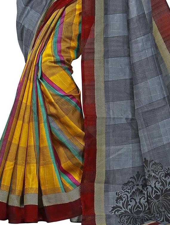 half & half checkered bhagalpuri saree with blouse - 15616575 - Zoom Image - 3