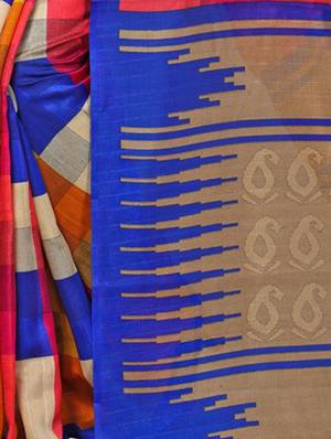 checkered printed bhagalpuri saree with blouse - 15616592 - Standard Image - 3