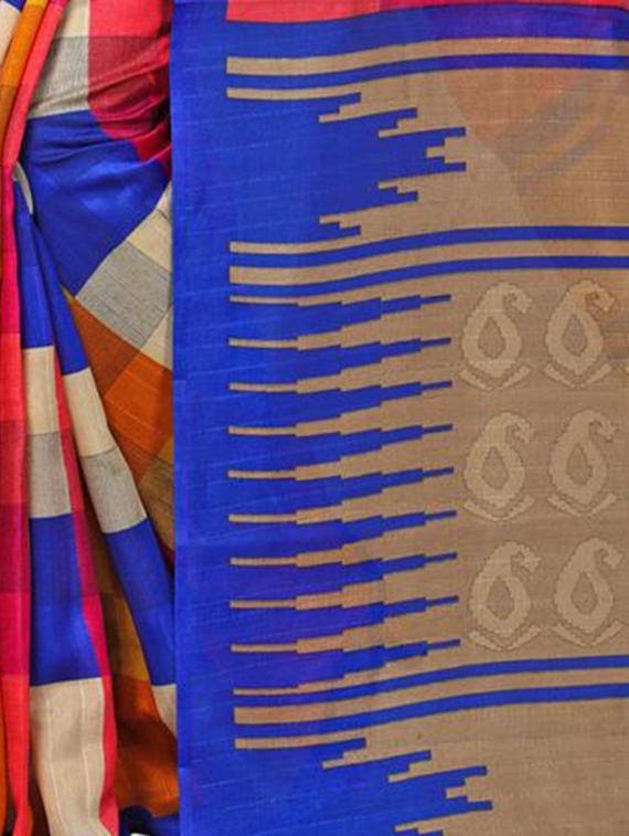 checkered printed bhagalpuri saree with blouse - 15616592 - Zoom Image - 3