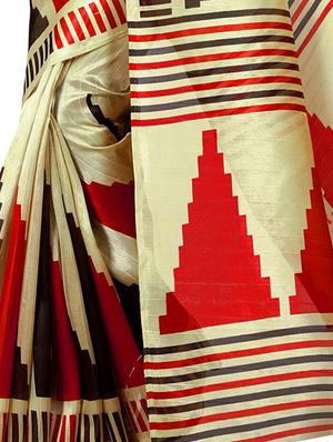 geometrical printed bhagalpuri saree with blouse - 15616597 - Standard Image - 3
