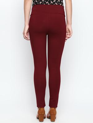 maroon solid high rise jegging - 15616871 - Standard Image - 3