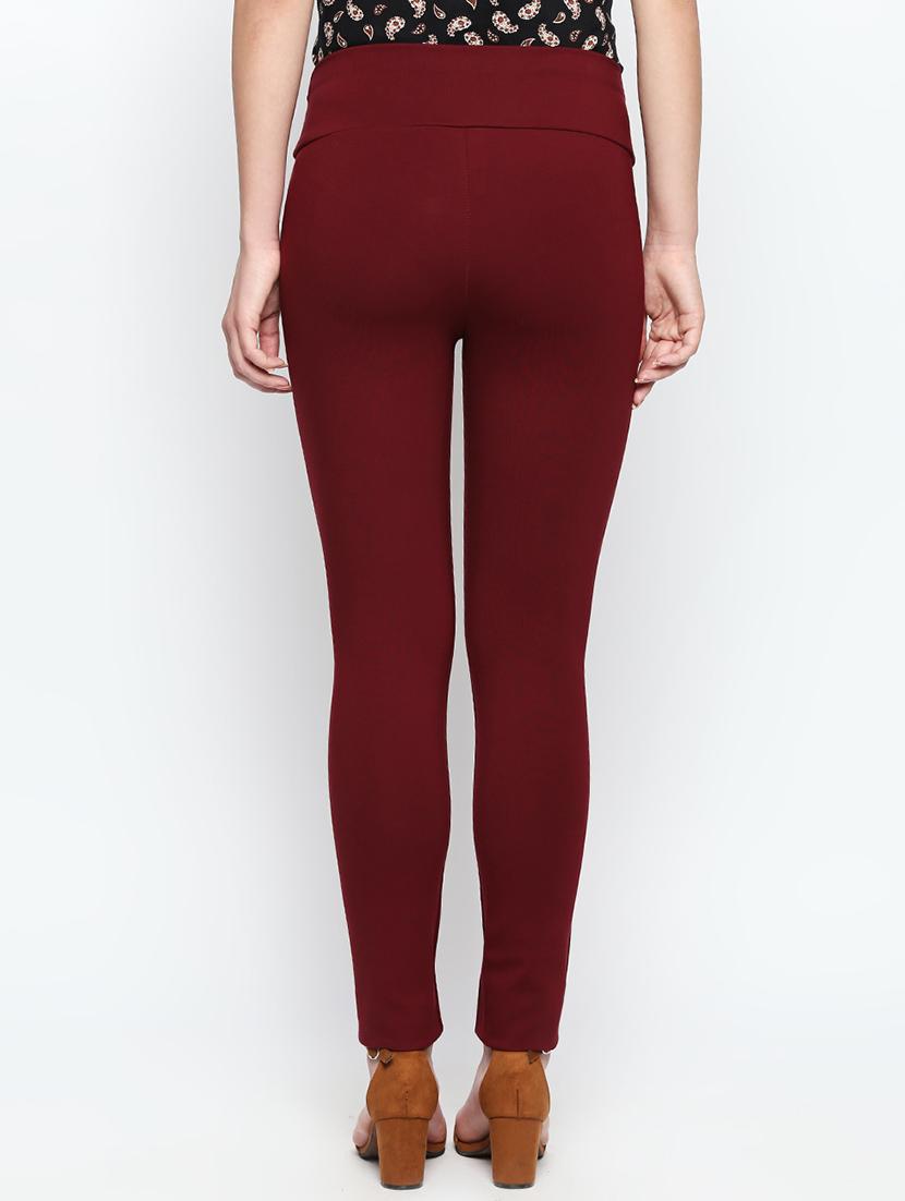 maroon solid high rise jegging - 15616871 - Zoom Image - 3