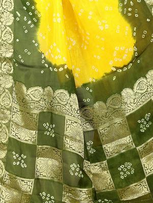 floral zari border bandhani saree with blouse - 15619191 - Standard Image - 3