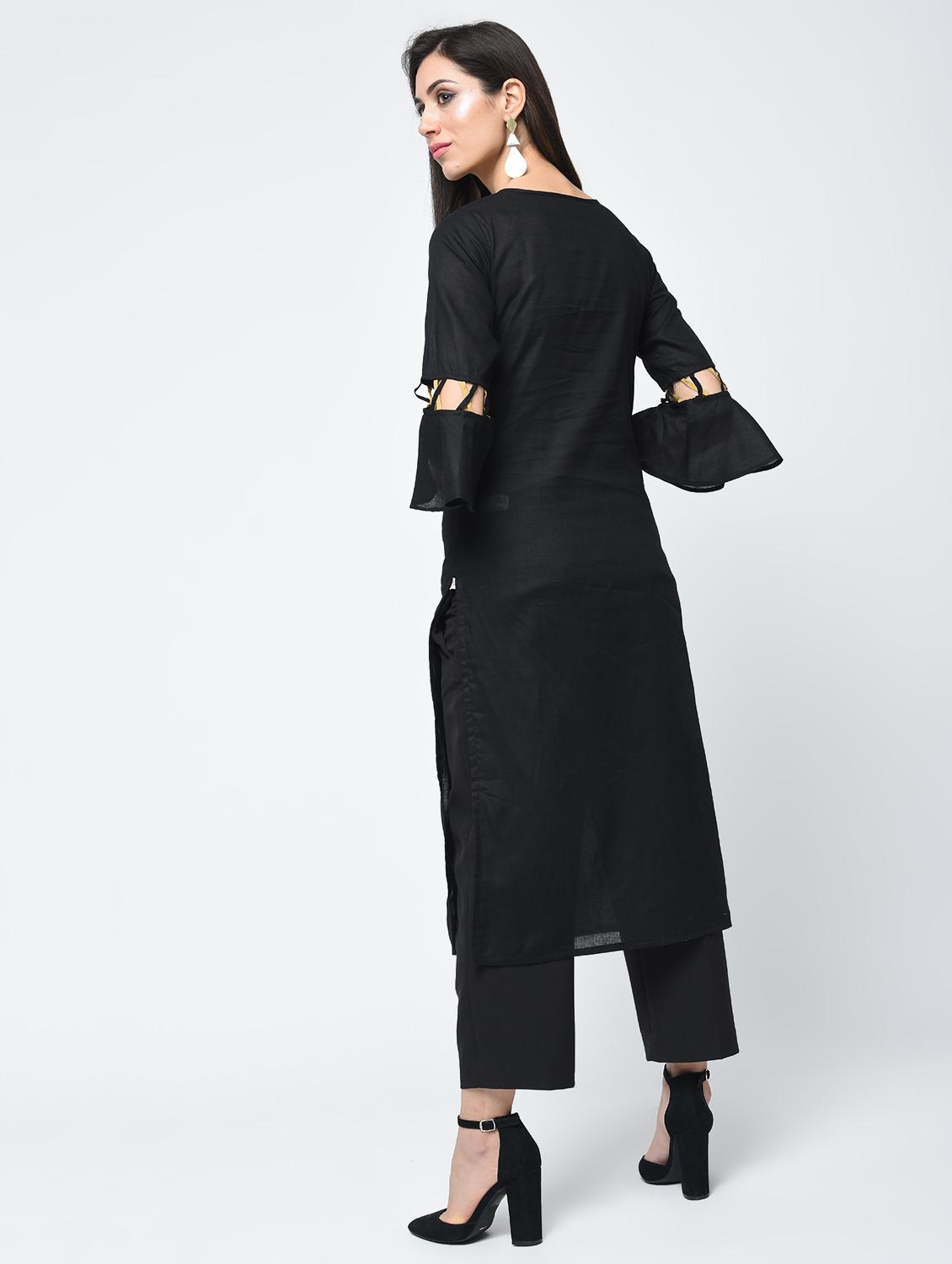 criss-cross bell sleeves straight kurta - 15620260 - Zoom Image - 3