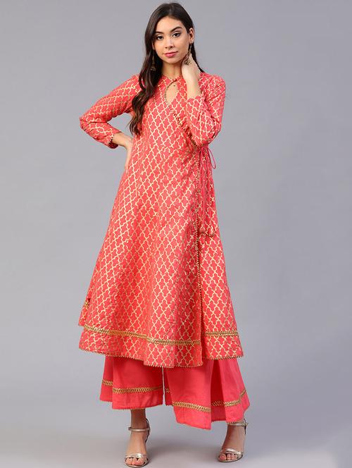 foil printed angrakha kurta with gota work palazzo set - 15620416 - Very Small Image - 1