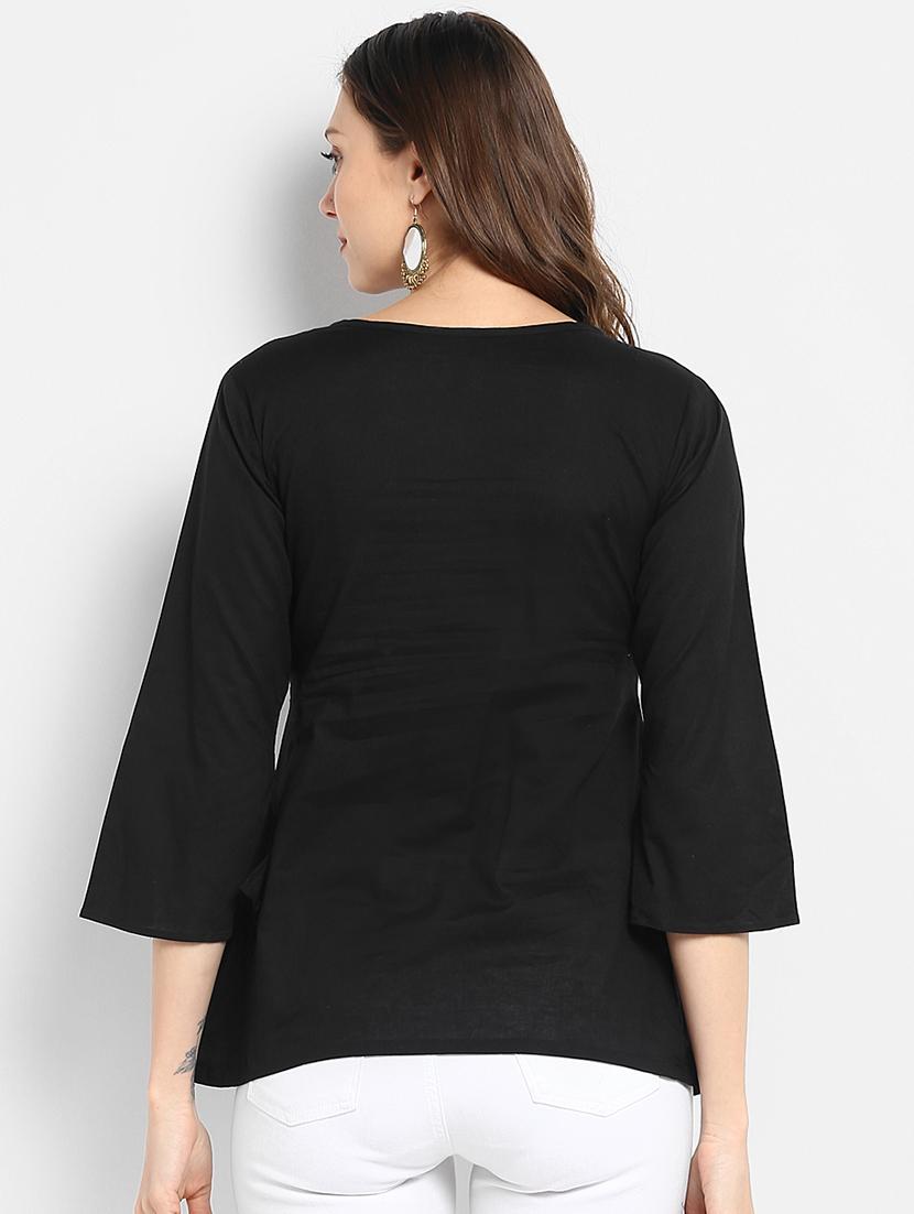 contrast embroidered gathered top - 15620484 - Zoom Image - 3