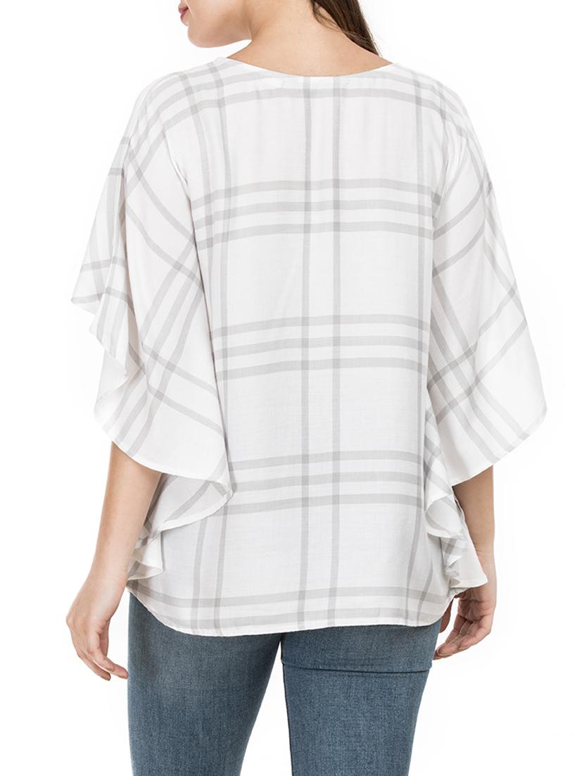 flutter sleeved checkered top - 15620634 - Zoom Image - 3