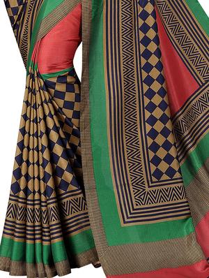checkered printed saree with blouse - 15620737 - Standard Image - 3