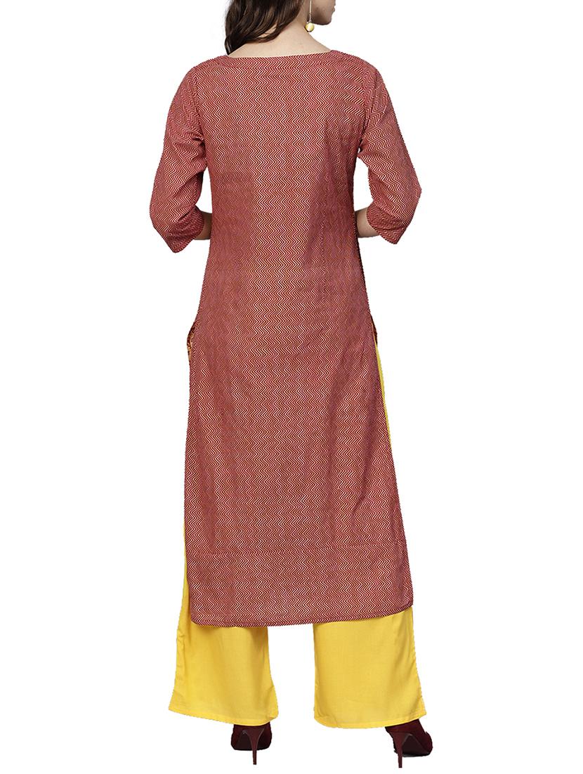 Rust printed kurta with palazzo set - 15620740 - Zoom Image - 3