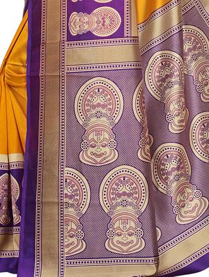 kalamkari printed border saree with blouse - 15620764 - Standard Image - 3