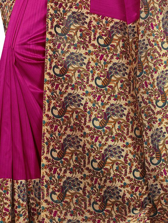 kalamkari printed border saree with blouse - 15620772 - Zoom Image - 3