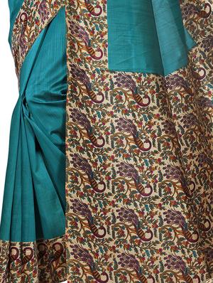 kalamkari printed border saree with blouse - 15620773 - Standard Image - 3