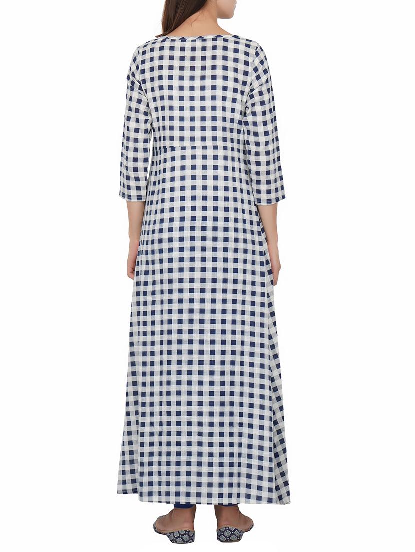 Checkered a-line kurta with tassels - 15620848 - Zoom Image - 3