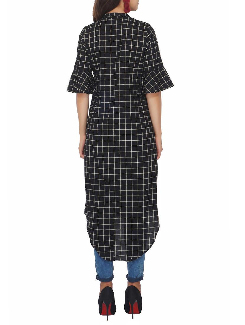 Checkered high-low kurta - 15620850 - Zoom Image - 3
