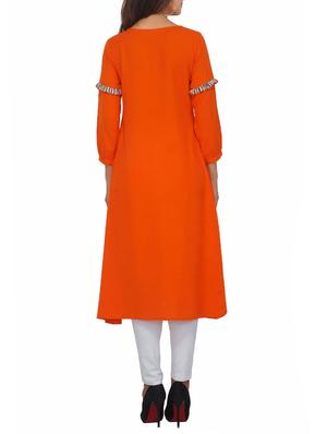 Orange a-line stripes yoke kurta - 15620859 - Standard Image - 3