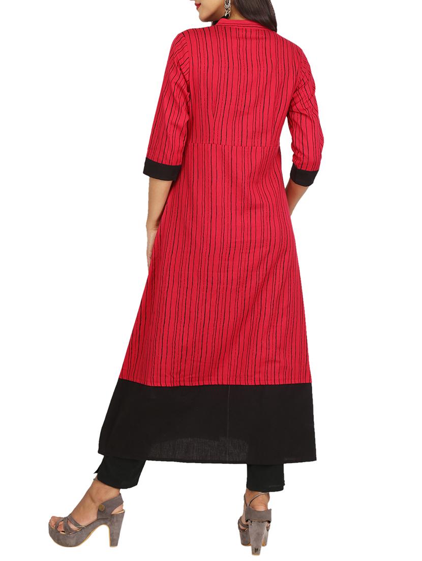 Stripes hem attach a-line kurta - 15620861 - Zoom Image - 3