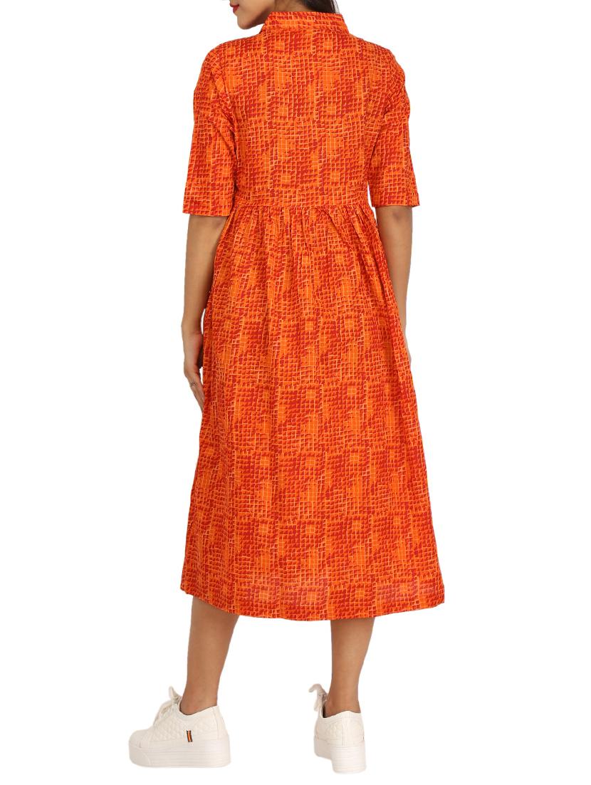 button detail gathered waist dress - 15620868 - Zoom Image - 3