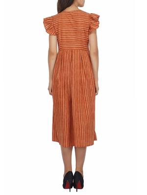 gathered sleeved fit and flare dress - 15620873 - Standard Image - 3
