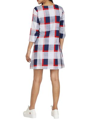 pintucked checkered a-line dress - 15620877 - Standard Image - 3