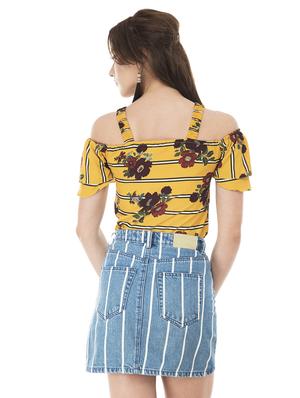cold shoulder striped floral top - 15621029 - Standard Image - 3