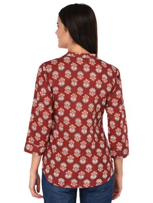 mandarin neck curved hem shirt - 15621197 - Standard Image - 3