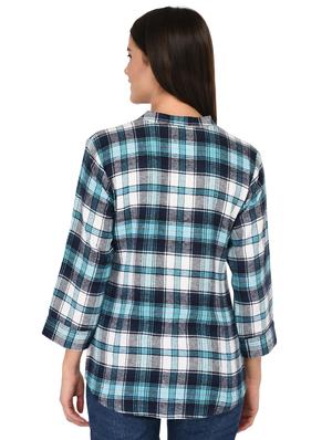 mandarin neck checkered shirt - 15621198 - Standard Image - 3